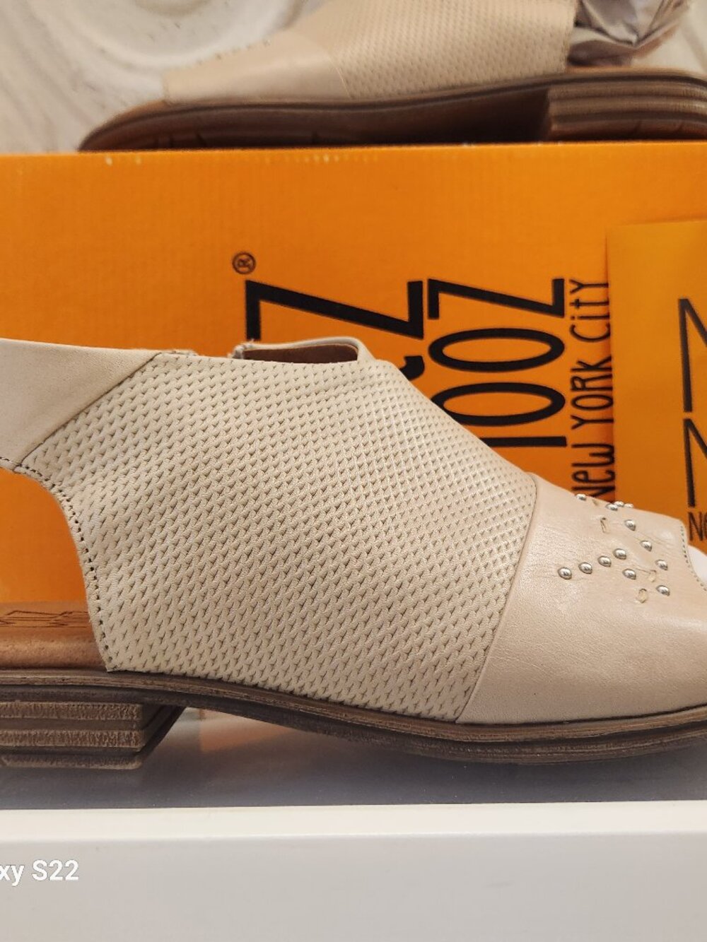 Miz Mooz Beige Perforated Leather Open-Side Sandals